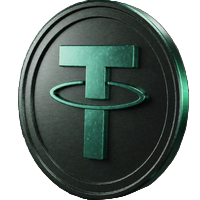 Tether-Logo: dunkle M&uuml;nze mit tealgr&uuml;nem T-Symbol f&uuml;r USDT-Stablecoin-Einzahlungen