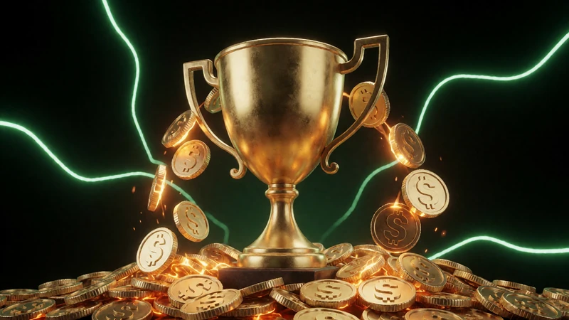 Goldene Troph&auml;e mit herabfallenden M&uuml;nzen als Symbol f&uuml;r Drops and Wins Preise