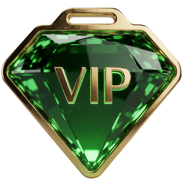 Neon-gr&uuml;nes VIP-Diamant-Abzeichen mit goldener Gravur des Jack Casino Treueprogramms