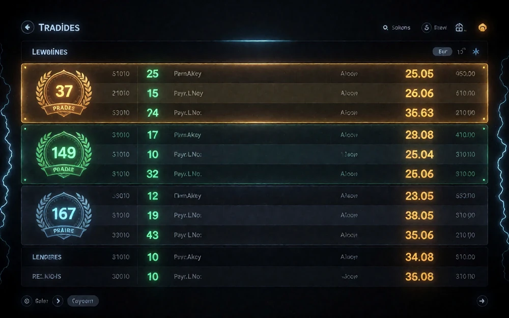 Dunkles Turnier-Leaderboard mit Neon-Highlights und Preispools bei Jack Casino