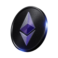 Ethereum-Logo: dunkle M&uuml;nze mit silber-violettem Diamant-Symbol f&uuml;r ETH-Zahlungen