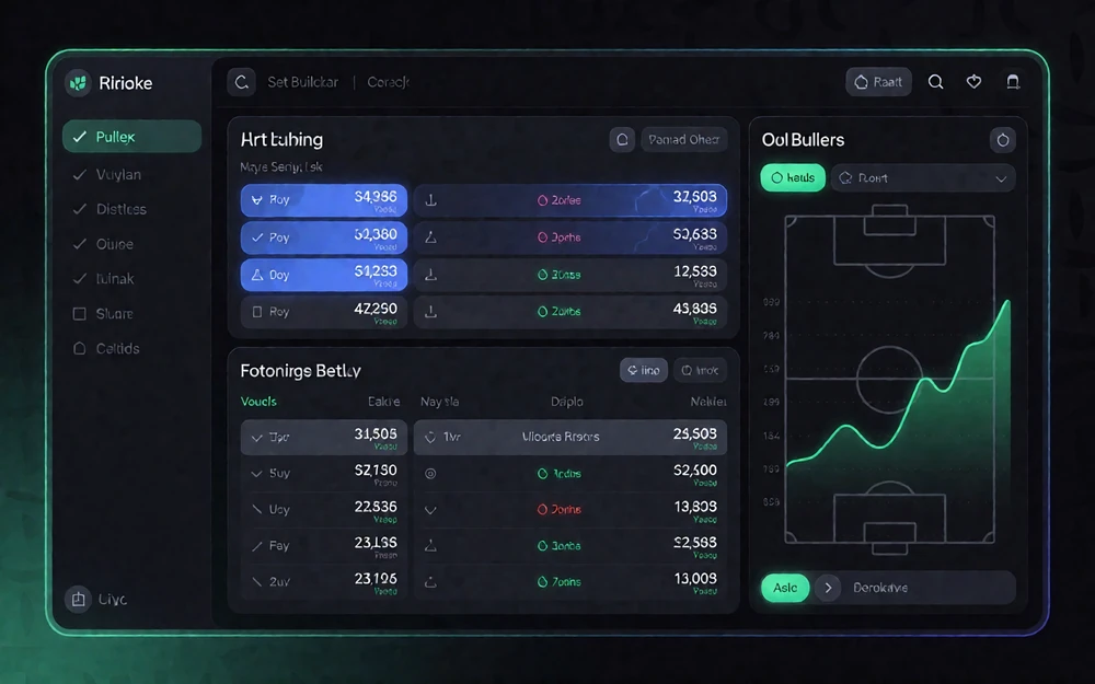 Dunkles Trading-Dashboard mit Live-Fu&szlig;ball-Quoten und Bet-Builder-Oberfl&auml;che im Jack Casino Sportbuch