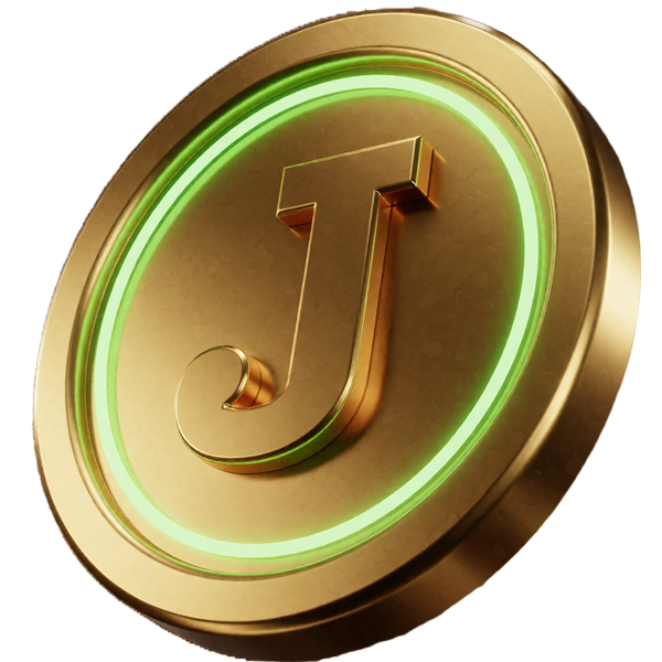 Goldener Jack Casino Bonus-Token mit J-Logo und gr&uuml;nem Neon-Glanz