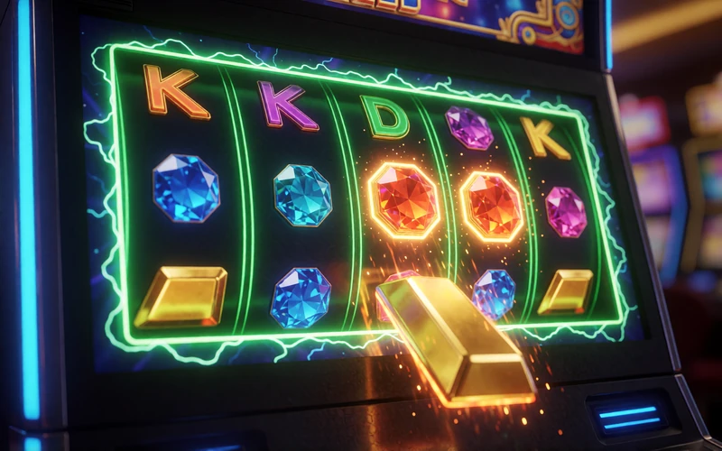 Megaways Slot mit kaskadierenden Edelstein-Symbolen und goldenen Walzen im Jack Casino