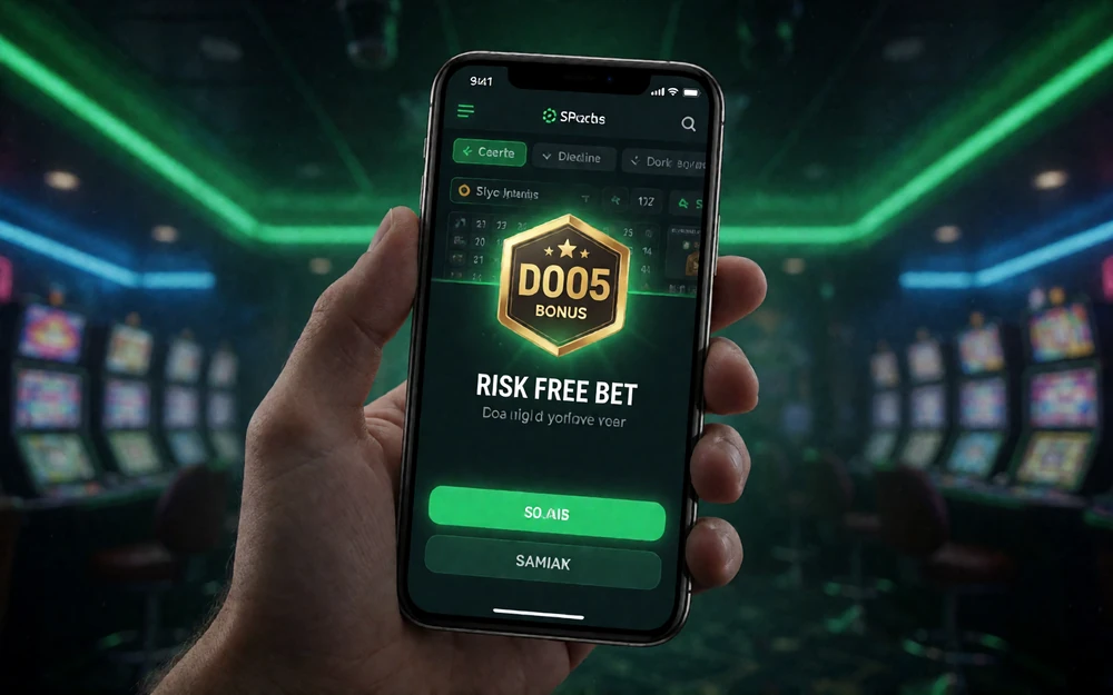 Smartphone mit risikofreier Sportwetten-Freebet im dunklen Design bei Jack Casino